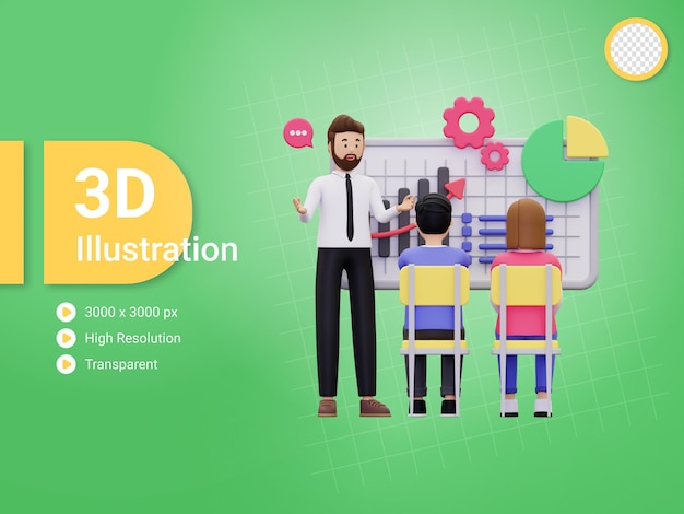 3d werknemer die presentatieillustratie geeft