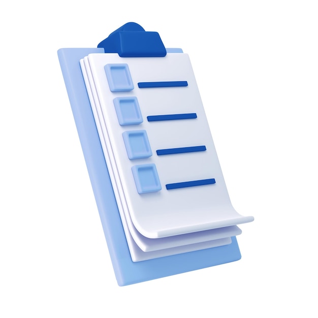 PSD 3d white clipboard icon task management todo check list on blue plane background work project