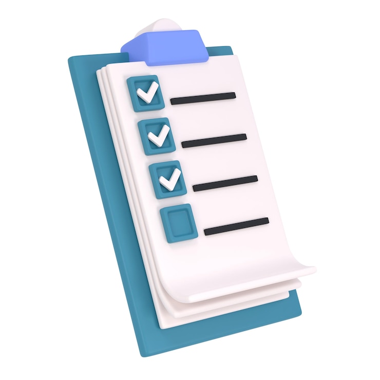 PSD 3d white clipboard icon task management todo check list on turquose plane background work