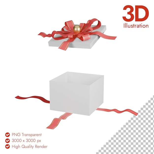 3d white gift box with red ribbon and bow