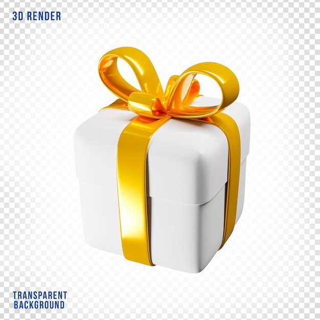 3d white gift boxes with golden ribbon and transparent background