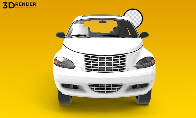 3d white mini car on transparent background