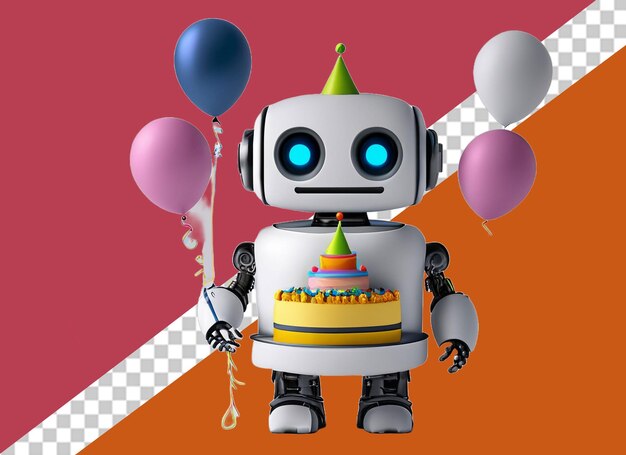 PSD 3d white robot holding cake