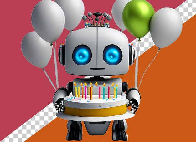 3d white robot holding cake