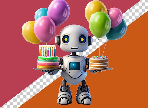 PSD 3d white robot holding cake