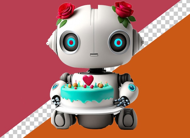 PSD 3d white robot holding cake