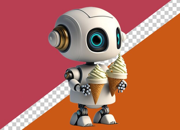 PSD 3d white robot holding ice cream