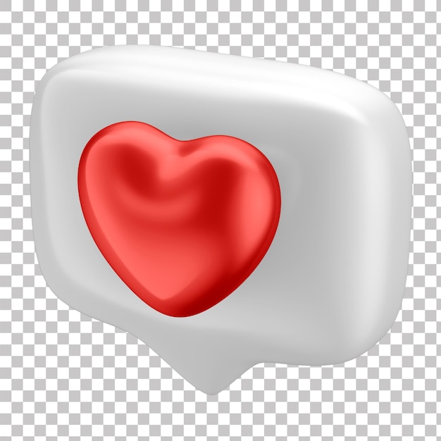 3D White Speech Bubble with Red Heart Reaction and Transparent Background