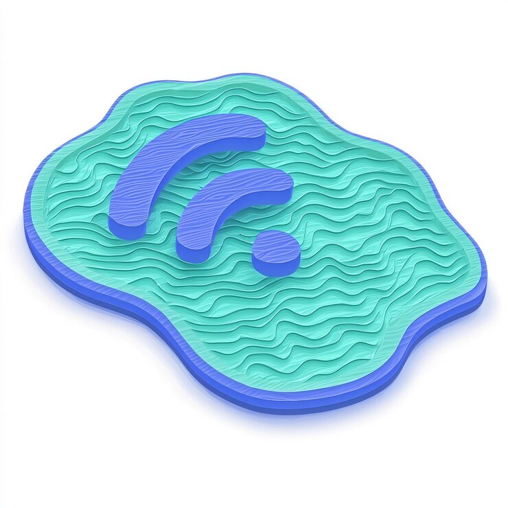 PSD 3d wifi symbol on a blue and green wavy surface