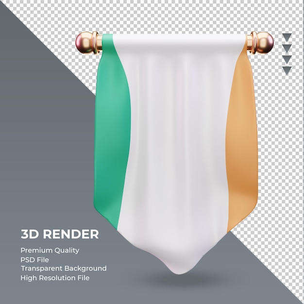 PSD 3d-wimpel ierland vlag rendering vooraanzicht