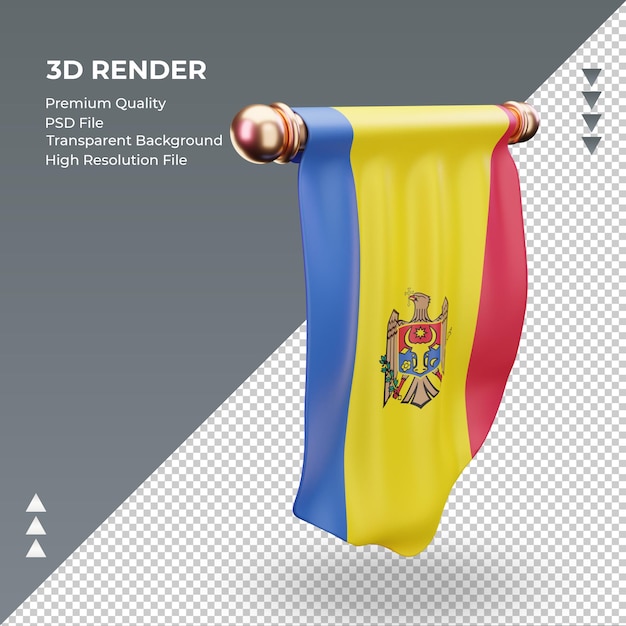 PSD 3d-wimpel moldavië vlag weergave linker weergave