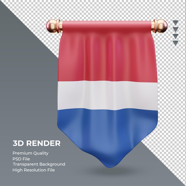 PSD 3d-wimpel nederlandse vlag rendering vooraanzicht