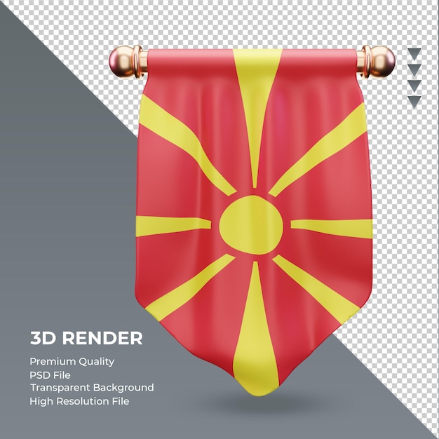 PSD 3d-wimpel noord-macedonië vlag rendering vooraanzicht