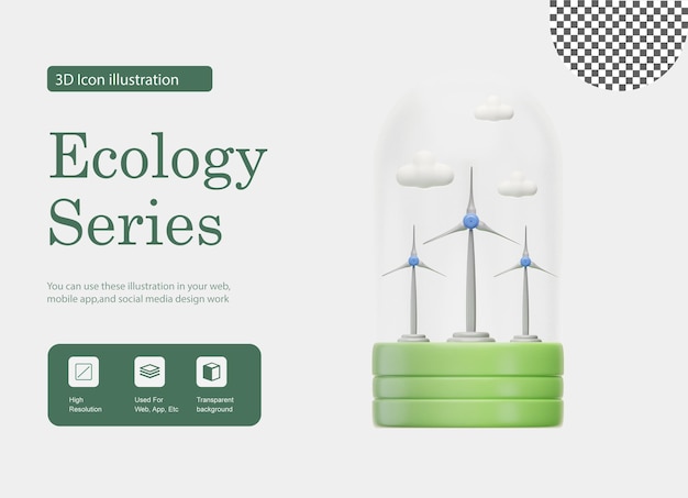 Illustrazione 3d di energia eolica