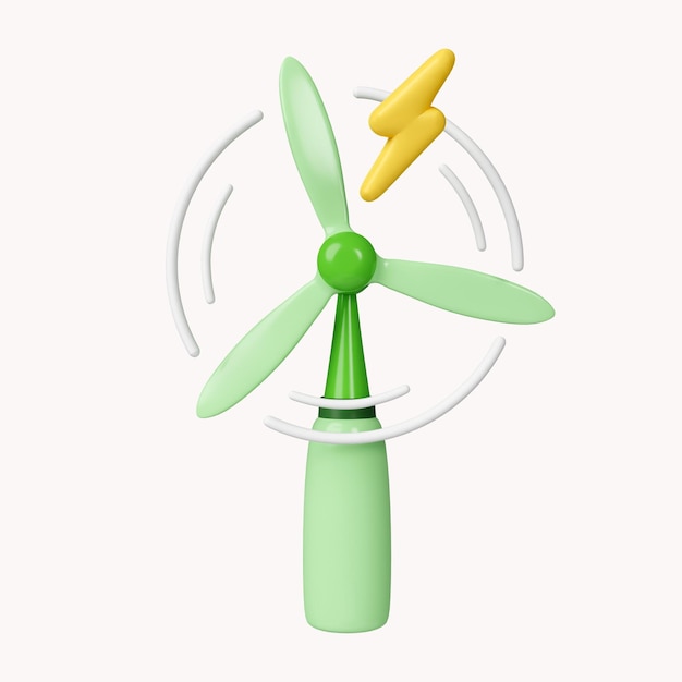 3d wind mill wind turbine renewable wind energy green and alternative eco energy concept icon isolated on white background 3d rendering illustration clipping path