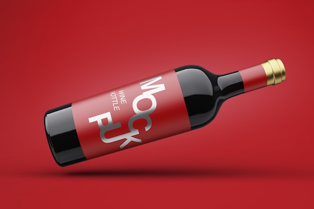 PSD mockup di bottiglia di vino 3d