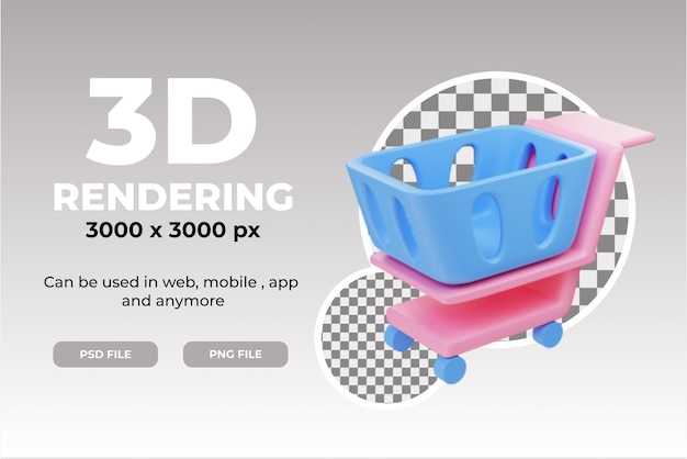 PSD 3d winkelwagentje illustratie object met transparante achtergrond