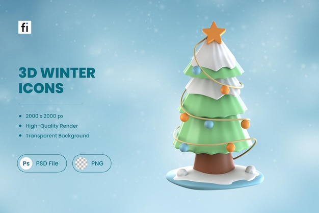 3d winter illustration christmas tree