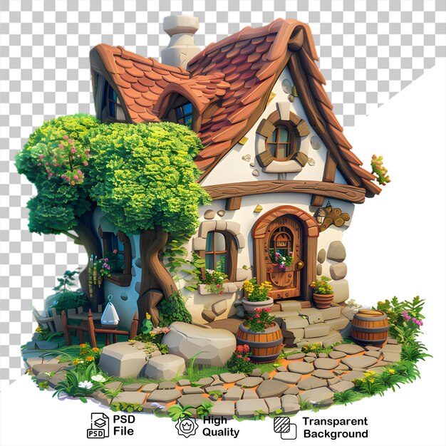 PSD 3d witch cottage with transparent background