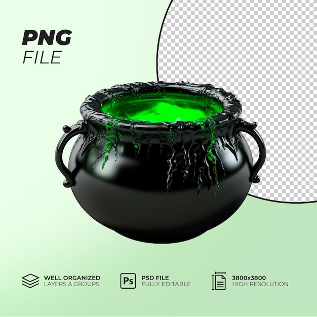 3d witch's cauldron potion caldron halloween theme psd