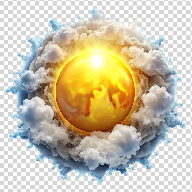 PSD 3d with sun and cloud isolated on transparent background