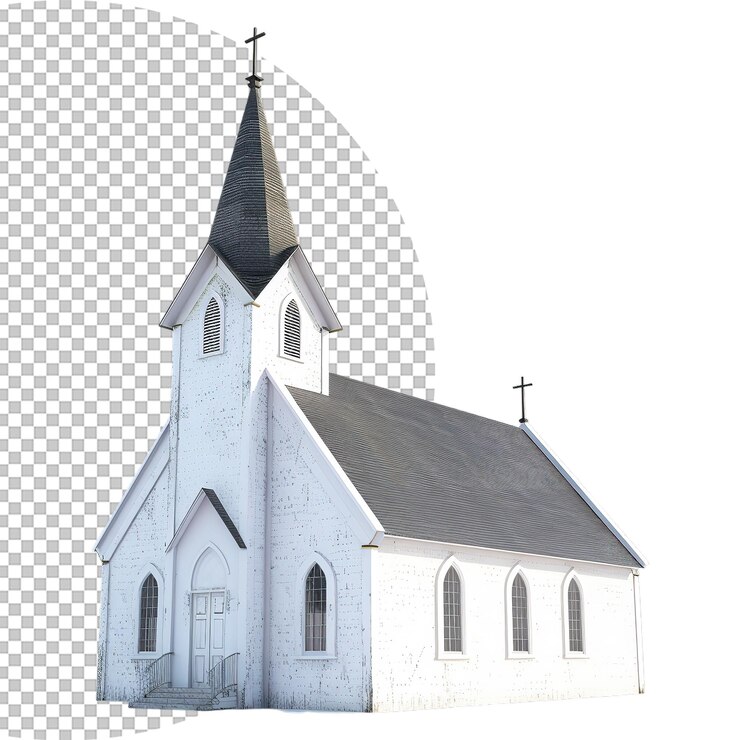 PSD 3d witte kerk op een doorzichtige achtergrond