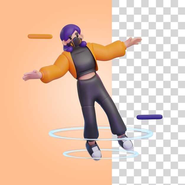 3D Woman Flying in Metaverse Illustration