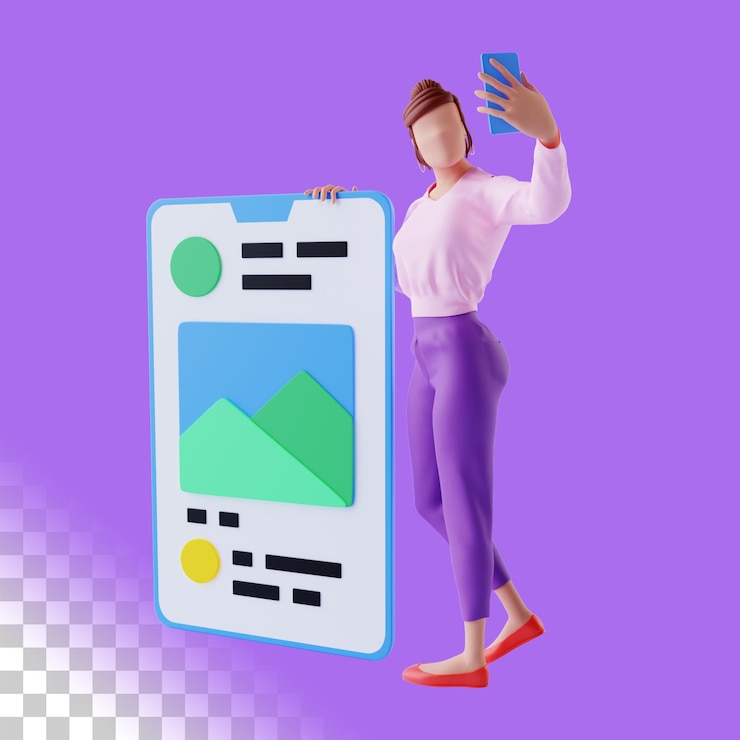PSD 3d a woman holding a picture
