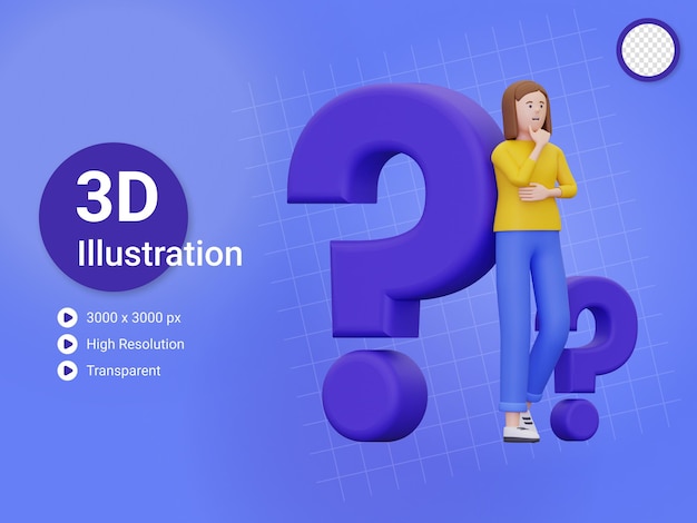 PSD 3d woman is thinking about something illustration