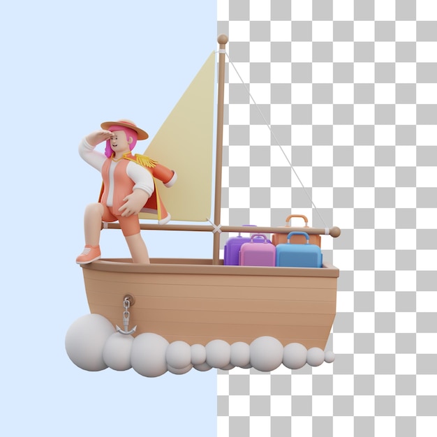 PSD 3d woman sails on boat