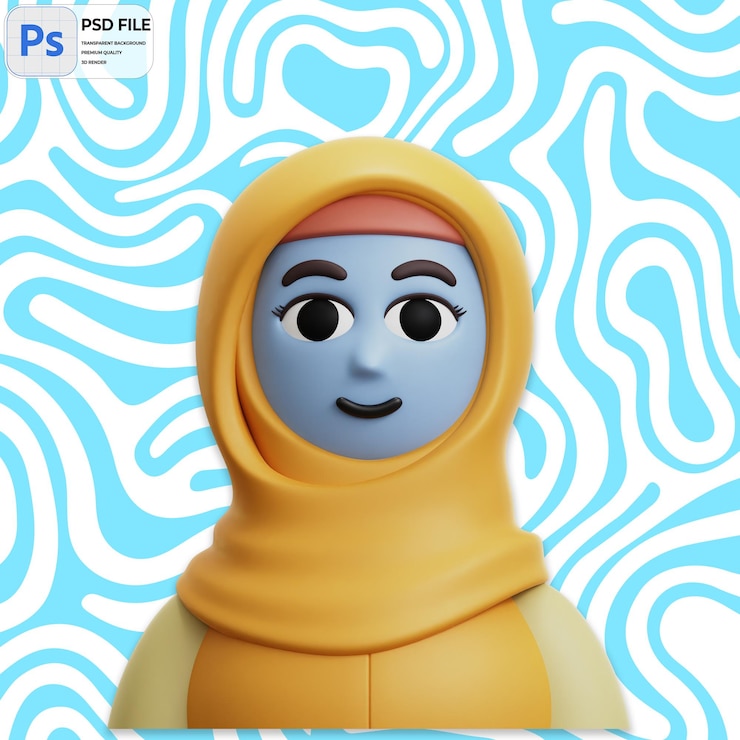 PSD 3d-женщина с хиджабом рендеринг икона изолированная png иллюстрация psd шаблон