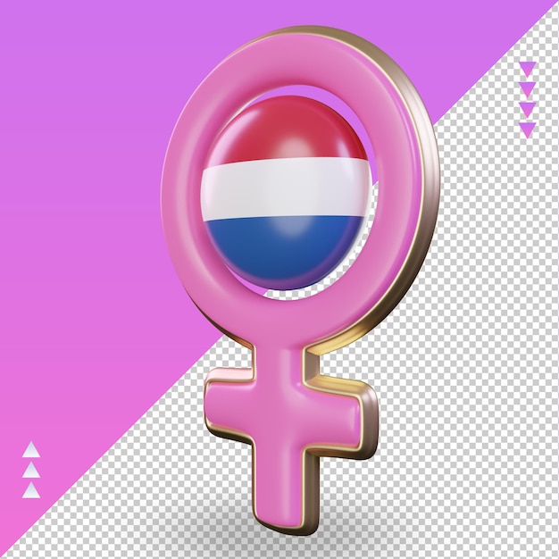 3d女性の日のシンボルオランダの旗レンダリング右ビュー
