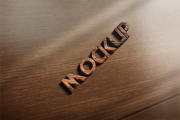 3d wood text effect logo mockup