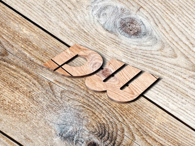 PSD 3d wood text effect mockup