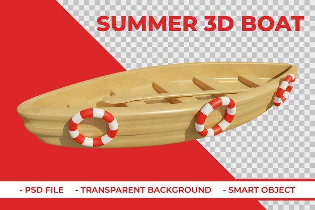 PSD 3d wooden boat summer element