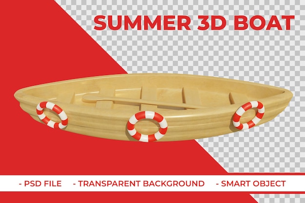PSD 3d wooden boat summer element