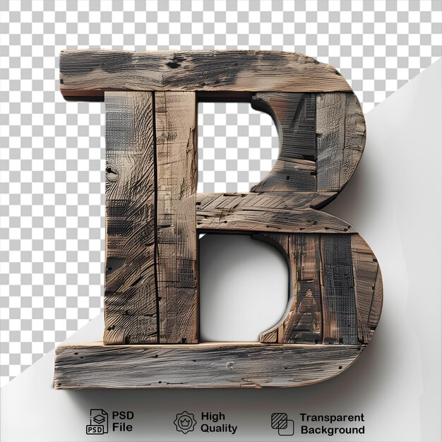 PSD 3d wooden letter b alphabet png isolated on transparent background