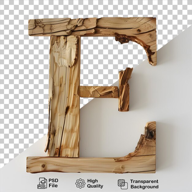 PSD 3d wooden letter e alphabet png isolated on transparent background