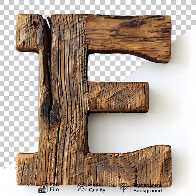 PSD 3d wooden letter e alphabet png isolated on transparent background