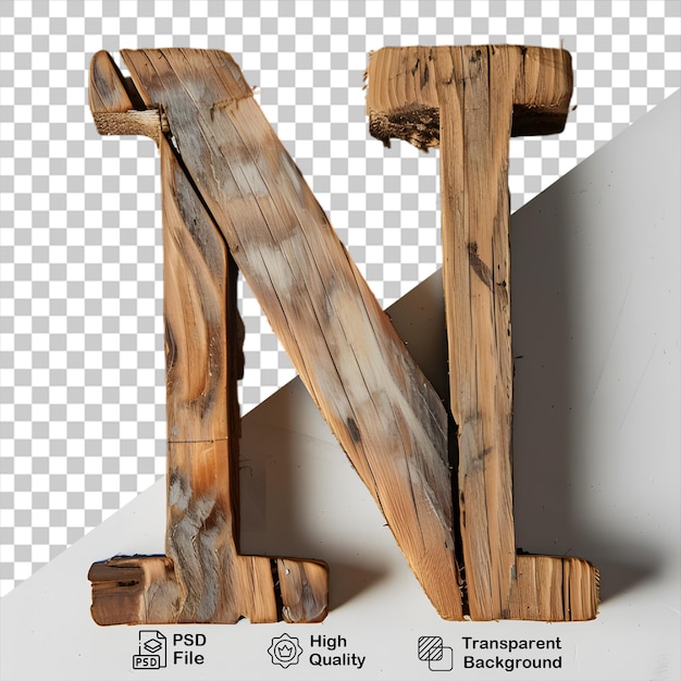 PSD lettera in legno 3d n alfabeto png isolato su sfondo trasparente