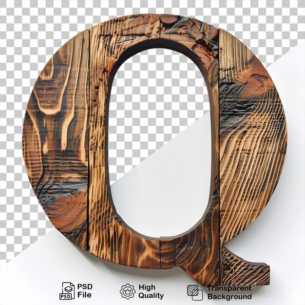 PSD 3d wooden letter q alphabet png isolated on transparent background