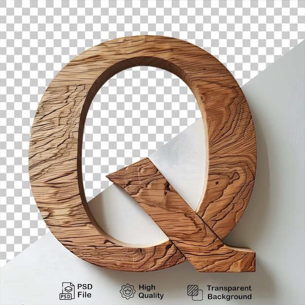 3d wooden letter q alphabet png isolated on transparent background