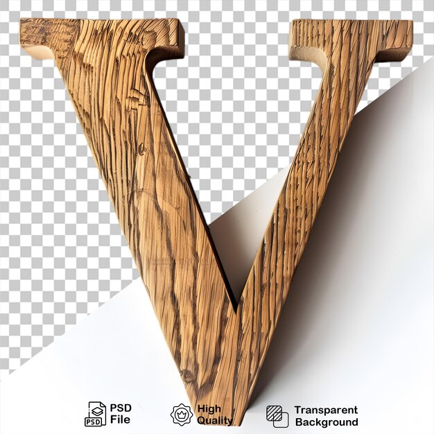 3d wooden letter v alphabet png isolated on transparent background