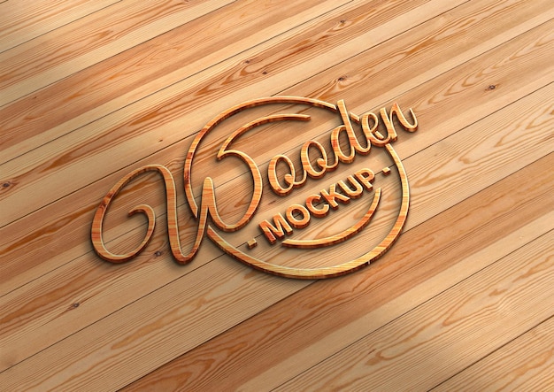 3d wooden logo mockup