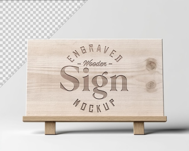 PSD 3d wooden sign mockup with isolated trasnparent backgound