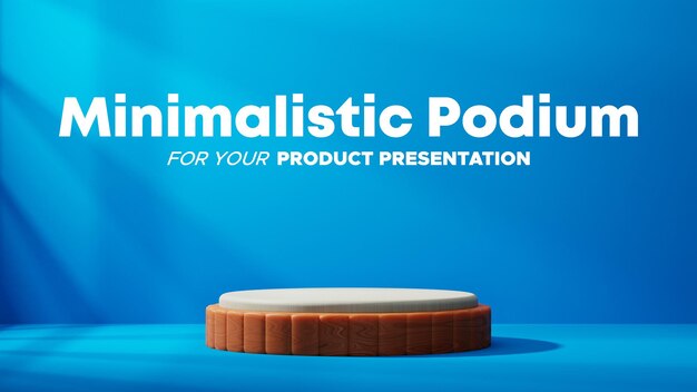 PSD 3d wooden texture podium with blue wall for product presentation scene