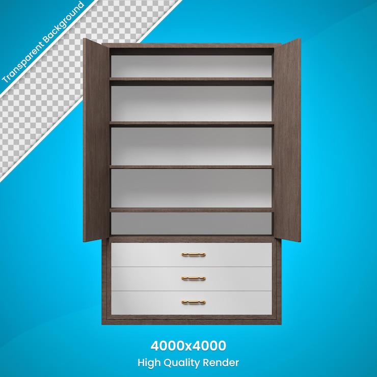 PSD 3d wooden and white empty wardrobe
