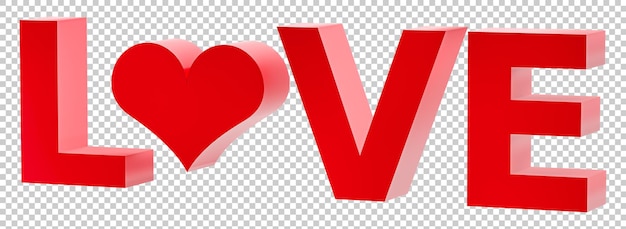 3d word LOVE isolated on transparent png background for valentine card 3d rendering