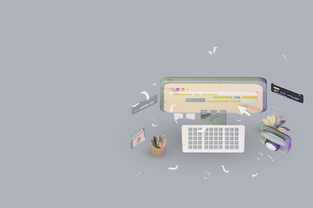 3d workdesk icon with laptop business online sale concept computer illustration