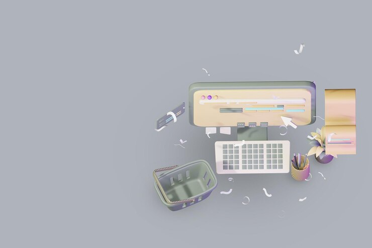 PSD 3d workdesk icon with laptop business online sale concept computer illustration